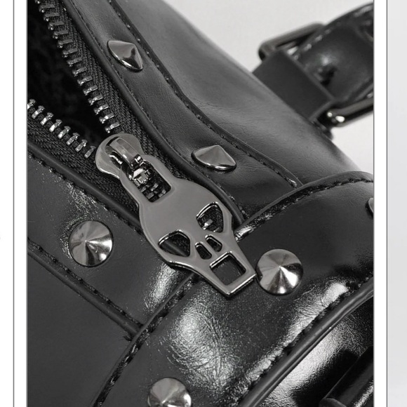 Black Leather Men's Bag with Skull Detail